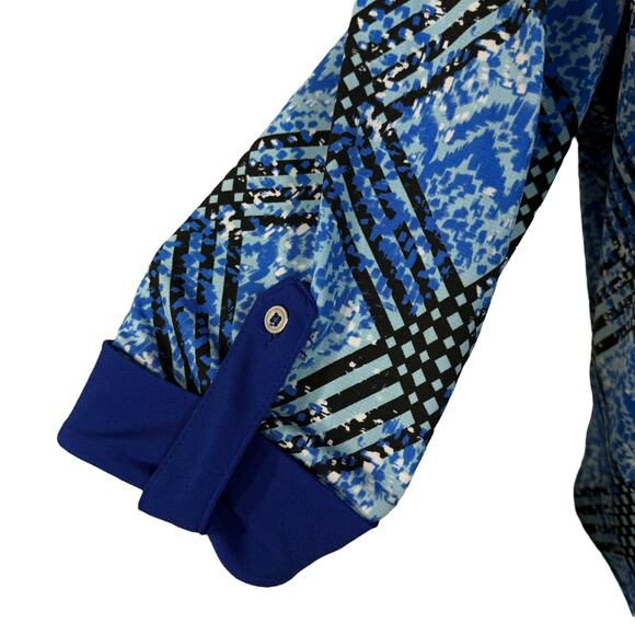 Nygard Petite Large Top Button-Up Hi-Low Hem Stretch 3/4 Sleeve Collared Blue - Picture 3 of 8